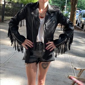 REAL LEATHER JKT W/ FRINGE SLEEVE DTL